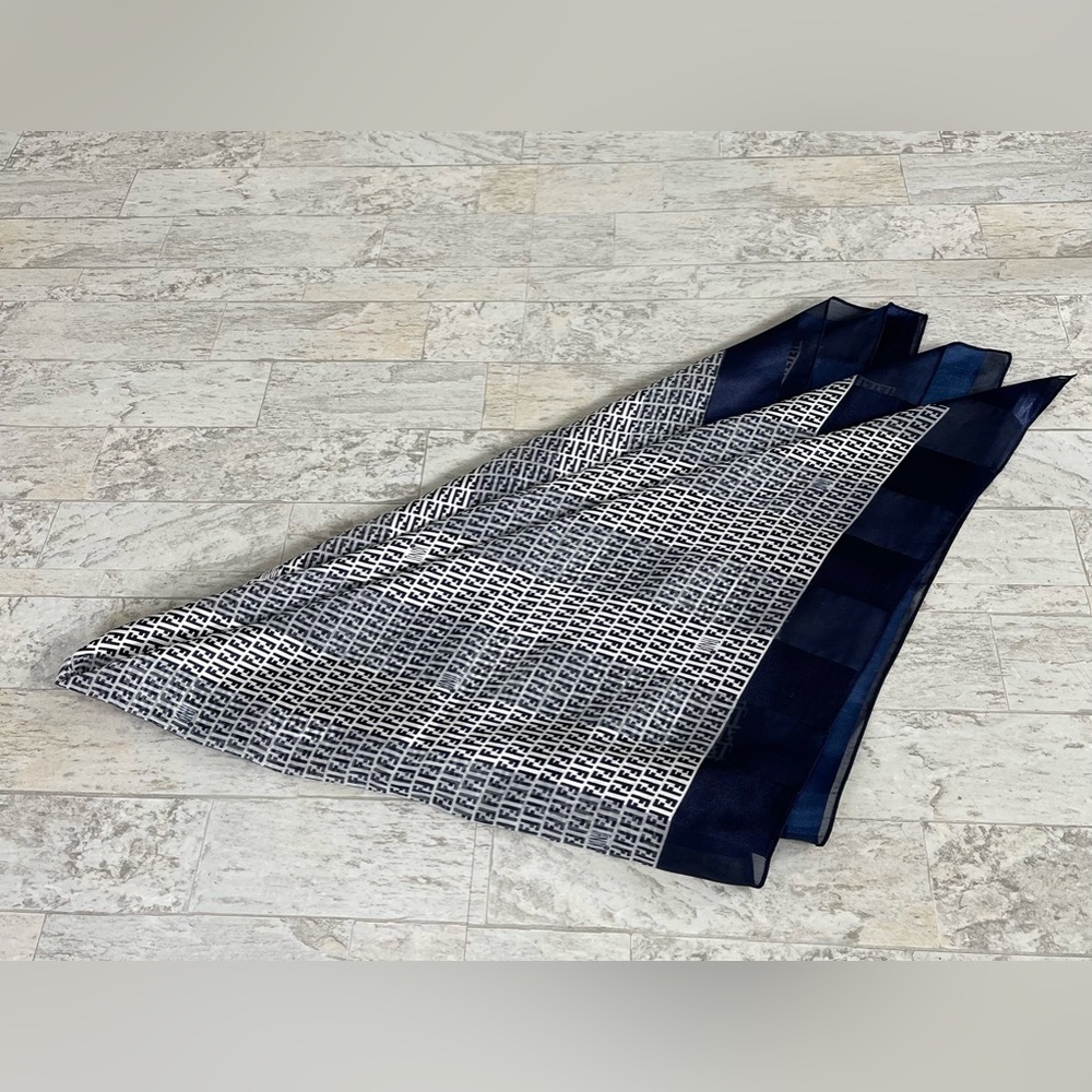 FENDI Monogram Zucca Large Scarf size 40x37 Navy , very well taken care of